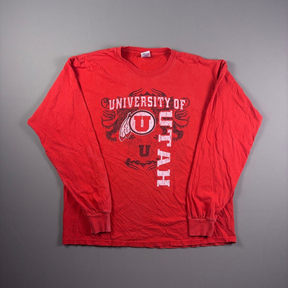 Gildan University of Utah Utes Long Sleeve Graphic T-Shirt Red Mens XL